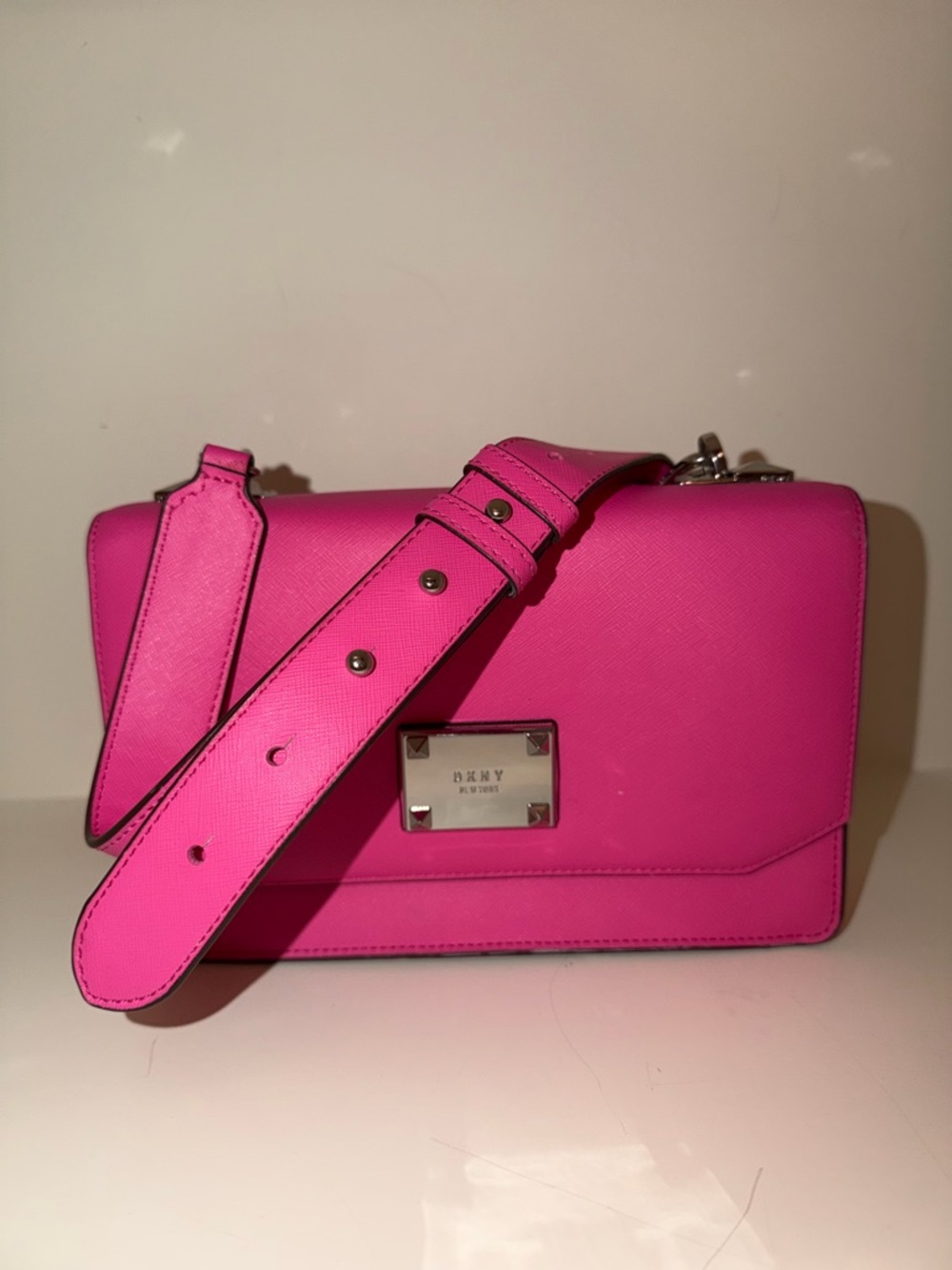 Dkny Hot Pink Leather Crossbody Bag with Wide Strap